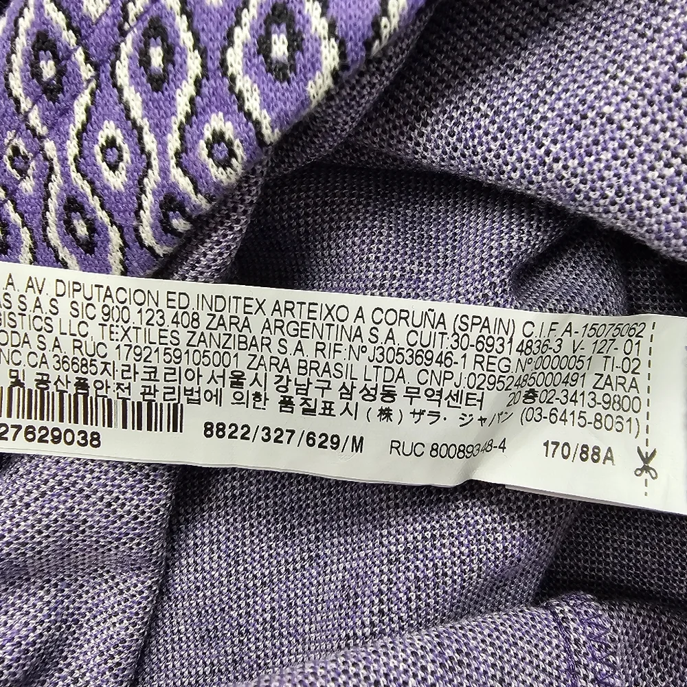 🌞ZARA Jaquard Long Sleeve Cut-out Open Back Mini Dress Purple Retro Geometric - Picture 13 of 14